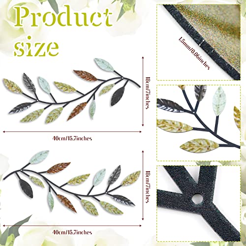 2 Pieces Metal Tree Leaf Wall Decor Vine Olive Branch Leaf Wall Art Wrought Iron Scroll Above The Bed, Living Room, Outdoor Decoration (Multi Color) - Image 3