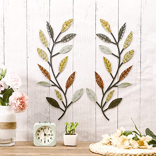 2 Pieces Metal Tree Leaf Wall Decor Vine Olive Branch Leaf Wall Art Wrought Iron Scroll Above The Bed, Living Room, Outdoor Decoration (Multi Color) - Image 4