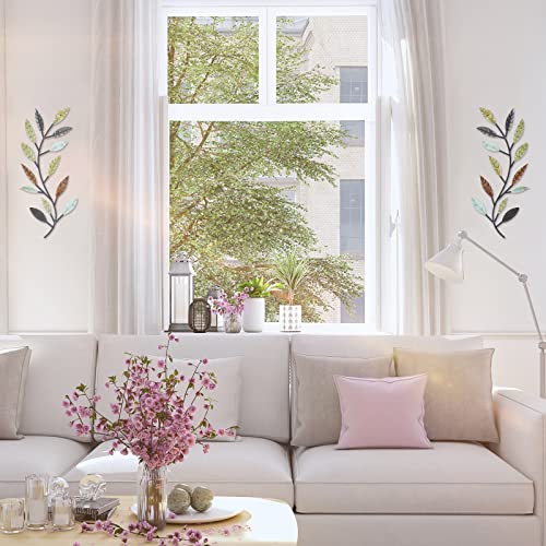 2 Pieces Metal Tree Leaf Wall Decor Vine Olive Branch Leaf Wall Art Wrought Iron Scroll Above The Bed, Living Room, Outdoor Decoration (Multi Color) - Image 5
