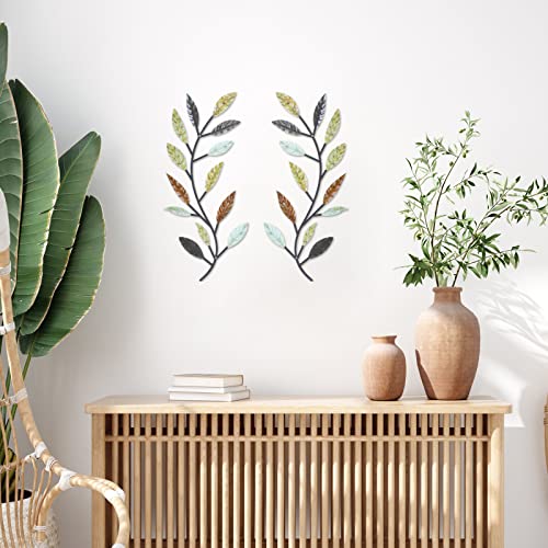 2 Pieces Metal Tree Leaf Wall Decor Vine Olive Branch Leaf Wall Art Wrought Iron Scroll Above The Bed, Living Room, Outdoor Decoration (Multi Color) - Image 6